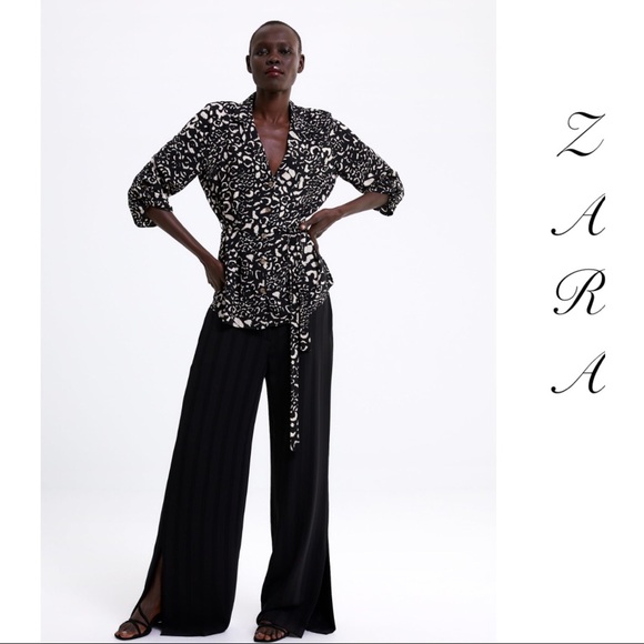 Zara NWT Animal Print Black and White Blouse - Picture 2 of 8